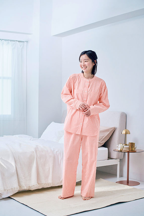 ワコール Wacoal 睡眠科学 レディース シャツパジャマ 長袖 上下セット ストライプ 寝返りしやすい 綿混 YDX509