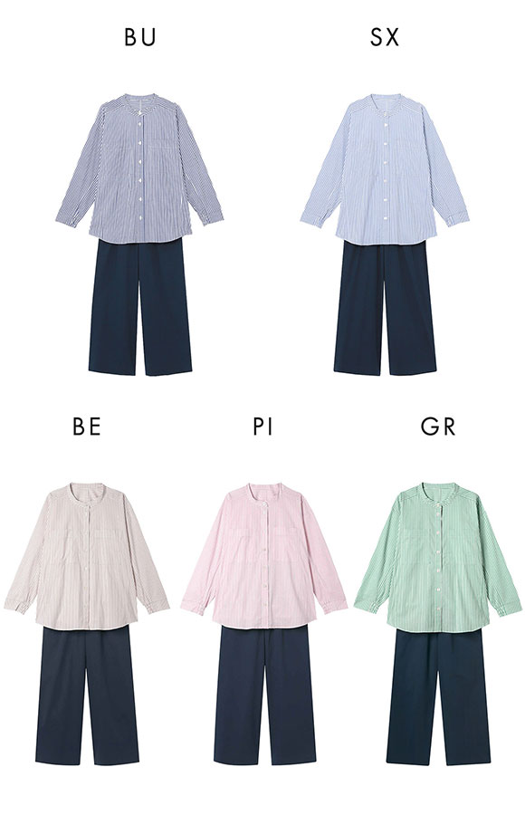 ワコール Wacoal 睡眠科学 レディース シャツパジャマ 長袖 上下セット ストライプ 寝返りしやすい 綿混 YDX509