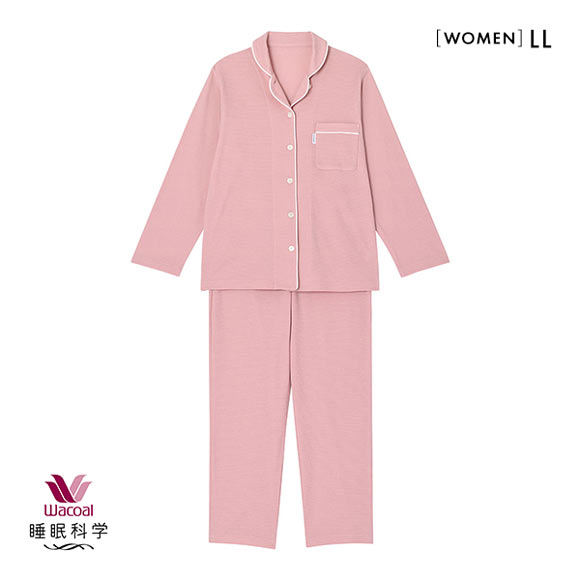 ワコール Wacoal 睡眠科学 レディース なめらかでやわらかい天綿 シャツ パジャマ 長袖 上下セット 綿100％ コットン LL