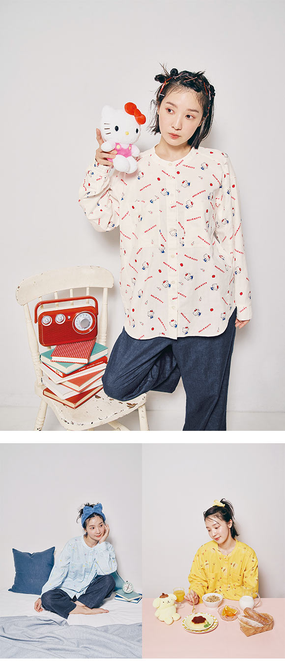 ワコール 睡眠科学 サンリオキャラクターズ 二重ガーゼ シャツパジャマ 綿100％ 長袖 レディース ML Wacoal