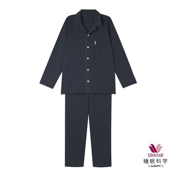 ワコール 睡眠科学 メンズ シャツパジャマ あたたかい 長袖 上下セット 綿100％ ML Wacoal