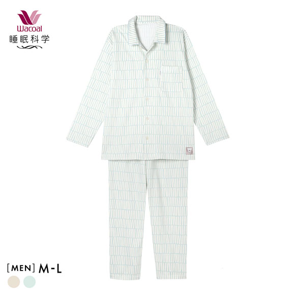 ワコール 睡眠科学 メンズ シャツパジャマ 長袖 上下セット あったか SOU・SOU柄 Wacoal