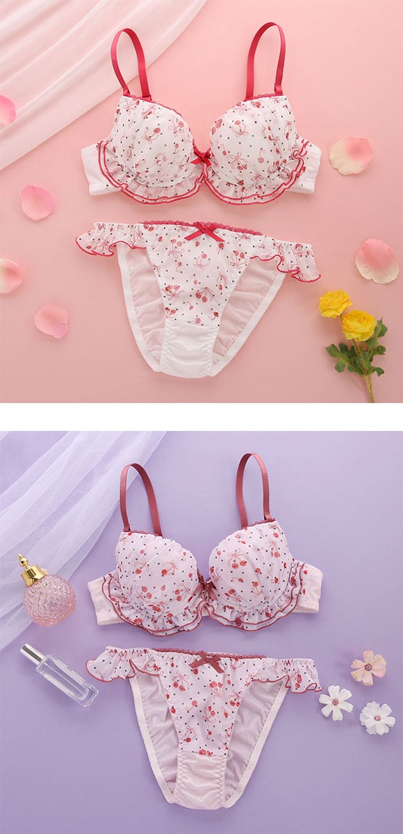 ココランジェ ドットチェリーシフォン ブラジャー ショーツ セット COCO Linge