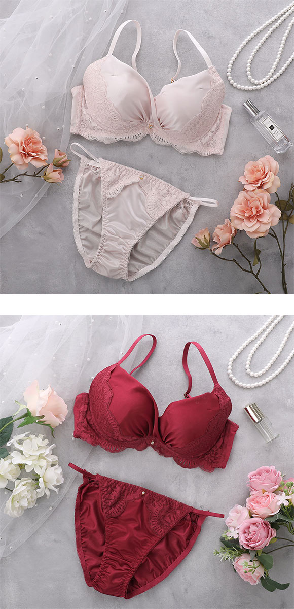 ココランジェ シャイニースムース カシュクール ブラジャー ショーツ セット モールド 脇高 脇肉 レース COCO Linge 大きいサイズ