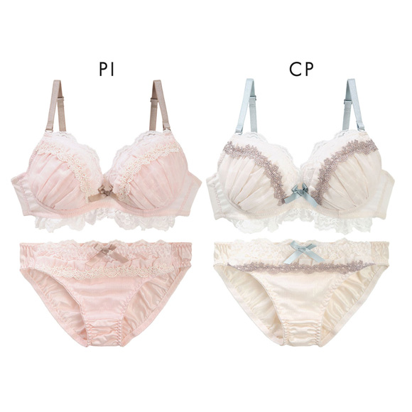 ココランジェ ソフトリーラメシフォン やわらかカップ ソフトワイヤー ブラジャー ショーツ セット COCO Linge