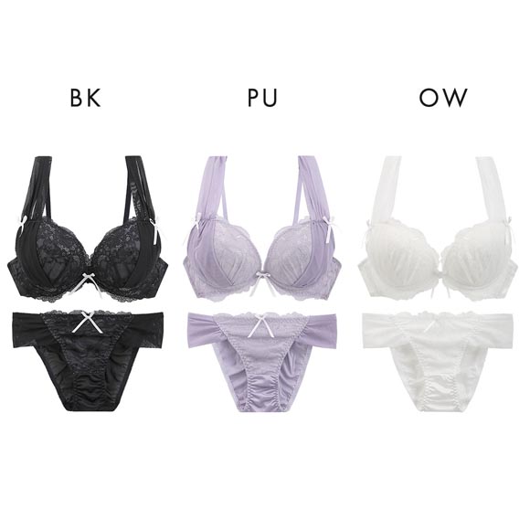 ココランジェ シアーチュールドレープ 神盛 モールド ブラジャー ショーツ セット 谷間 バックレース COCO Linge