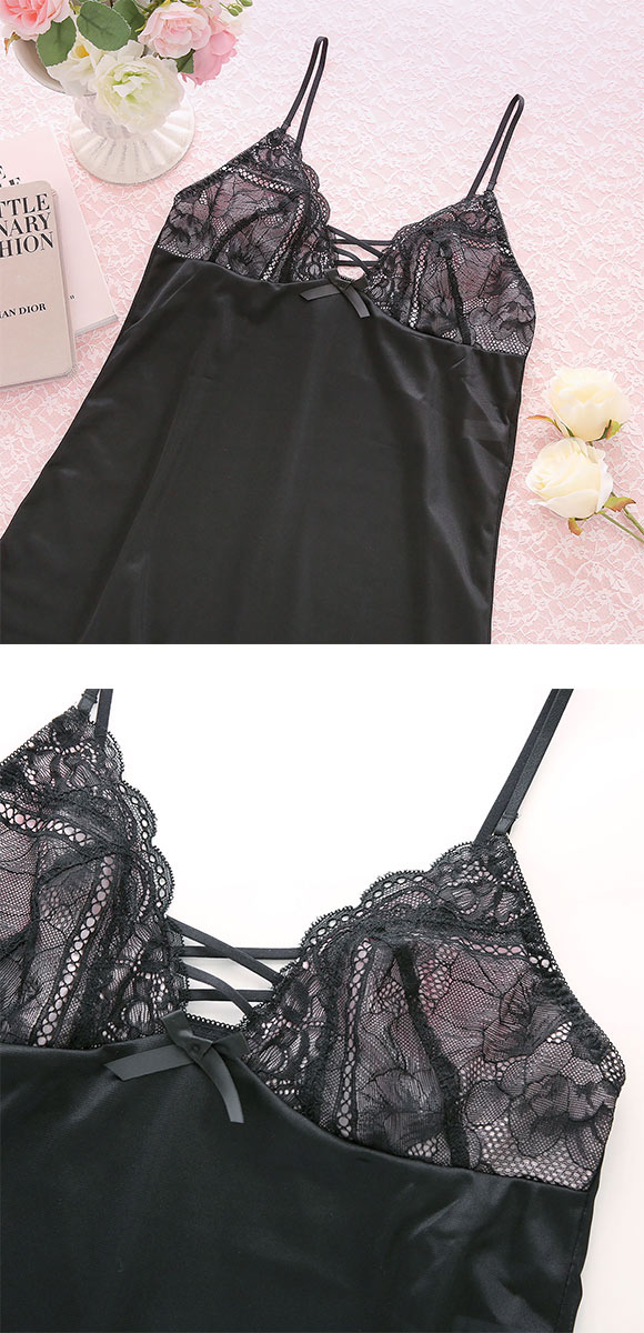 ココランジェ スモーキーレースアップ ランジェリー スリップ 75cm丈 COCO Linge