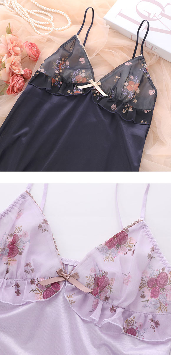 ココランジェ レトロフラワードレス ランジェリー スリップ 75cm丈 COCO Linge