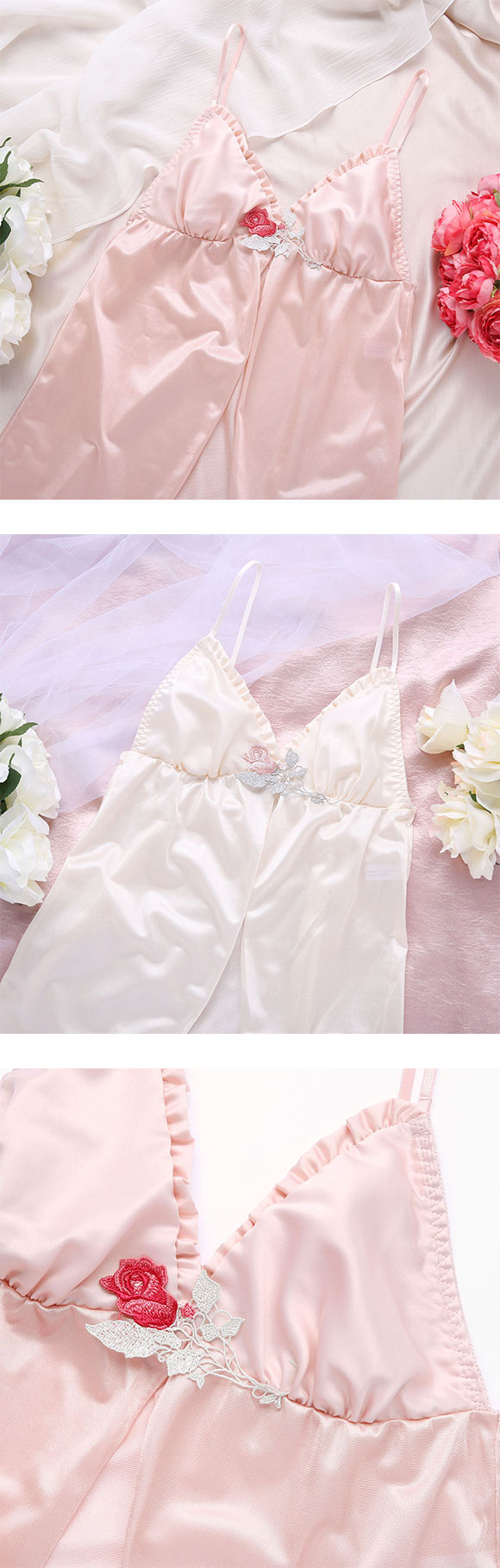 ココランジェ サテンローズアップリケ ベビードール ランジェリー COCO Linge