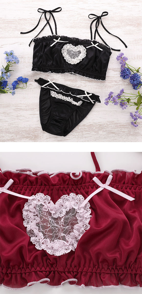 ココランジェ ラブリーハートサテン ノンワイヤー ブラジャー ショーツ セット COCO Linge