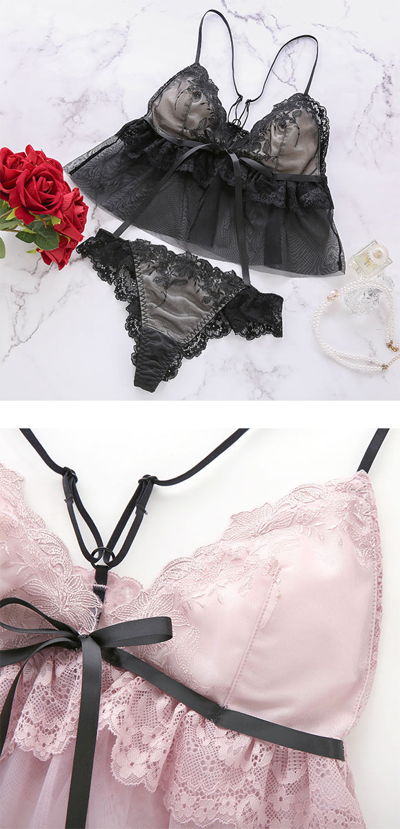 ココランジェ フェアリーレーシー ブラレット Tバック ショーツ セット ノンワイヤー 三角ブラジャー COCO Linge