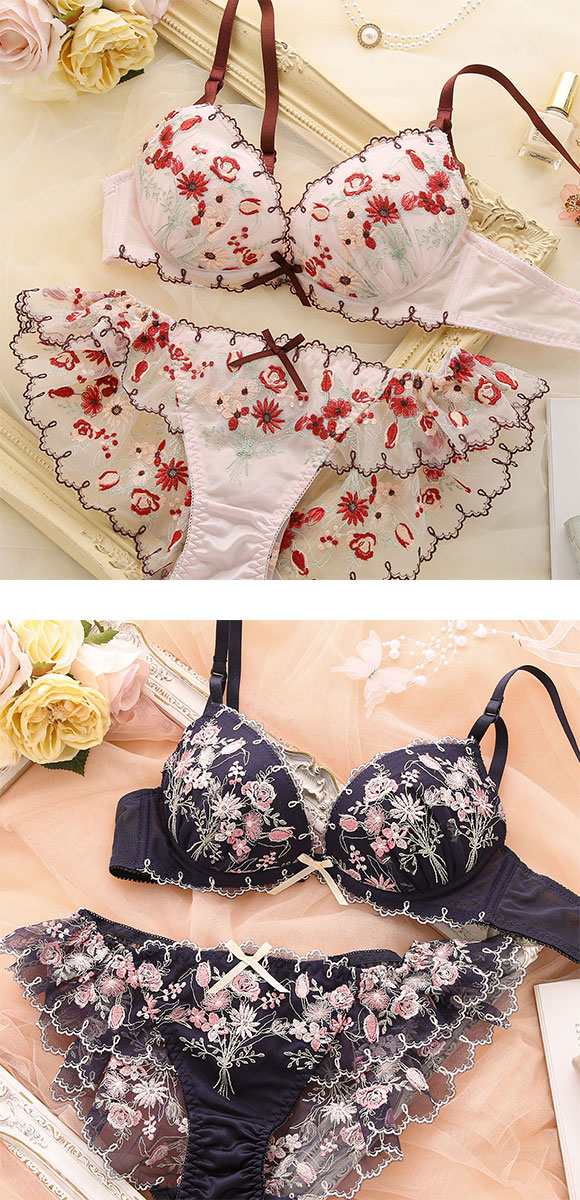 ココランジェ レトロブーケ ブラジャー ショーツ セット SHIROHATO別注 谷間 バックレース フレアショーツ COCO Linge