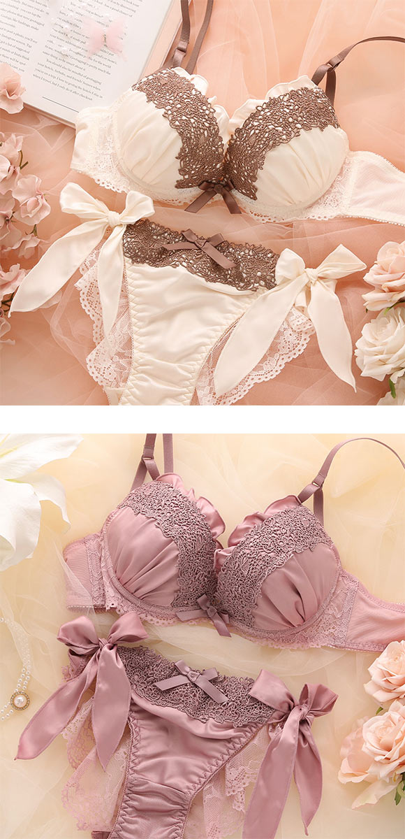 ココランジェ アンティークフラワーサテン ブラジャー ショーツ セット