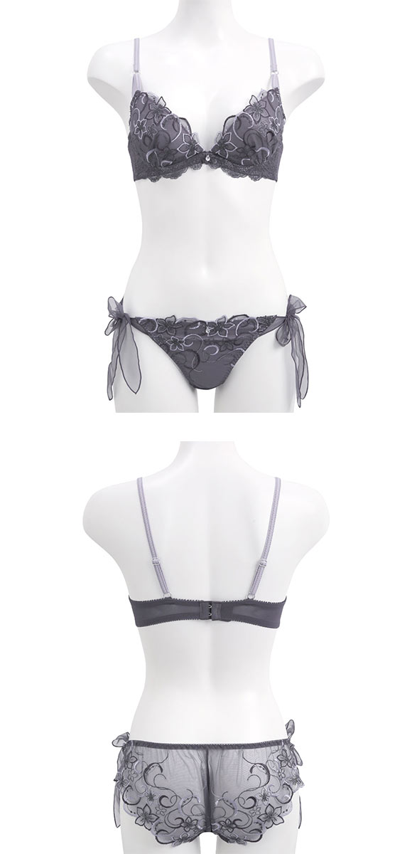 ココランジェ フローティングフラワーシャイン ブラジャー ショーツ セット SHIROHATO別注 谷間 サイドリボン バックレース COCO Linge
