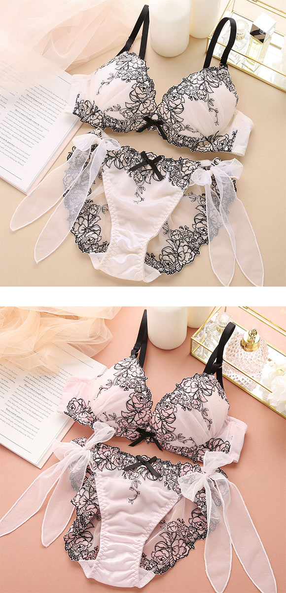 ココランジェ ピオニーフルール ブラジャー ショーツ セット SHIROHATO別注 谷間 サイドリボン バックレース COCO Linge