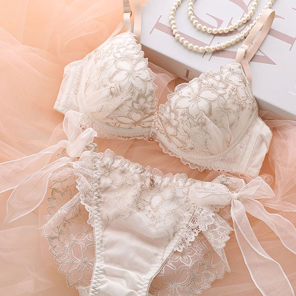 ココランジェ リバティーシャインフラワー ブラジャー ショーツ セット SHIROHATO別注 谷間 サイドリボン バックレース COCO Linge 大きいサイズ