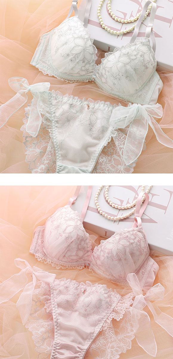 ココランジェ リバティーシャインフラワー ブラジャー ショーツ セット SHIROHATO別注 谷間 サイドリボン バックレース COCO Linge 大きいサイズ