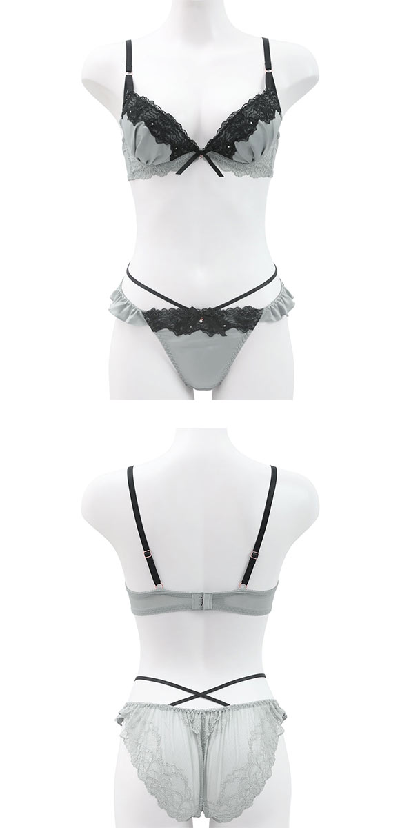 ココランジェ クラシカルサテン ブラジャー ショーツ セット SHIROHATO別注 谷間 紐パン バックレース COCO Linge 大きいサイズ