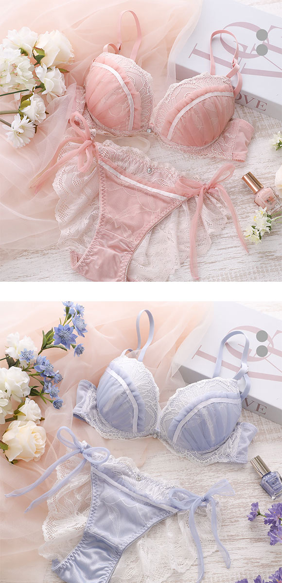 ココランジェ グラマラスミニョンヌ ブラジャー ショーツ セット バックレース サイドリボン COCO Linge 大きいサイズ