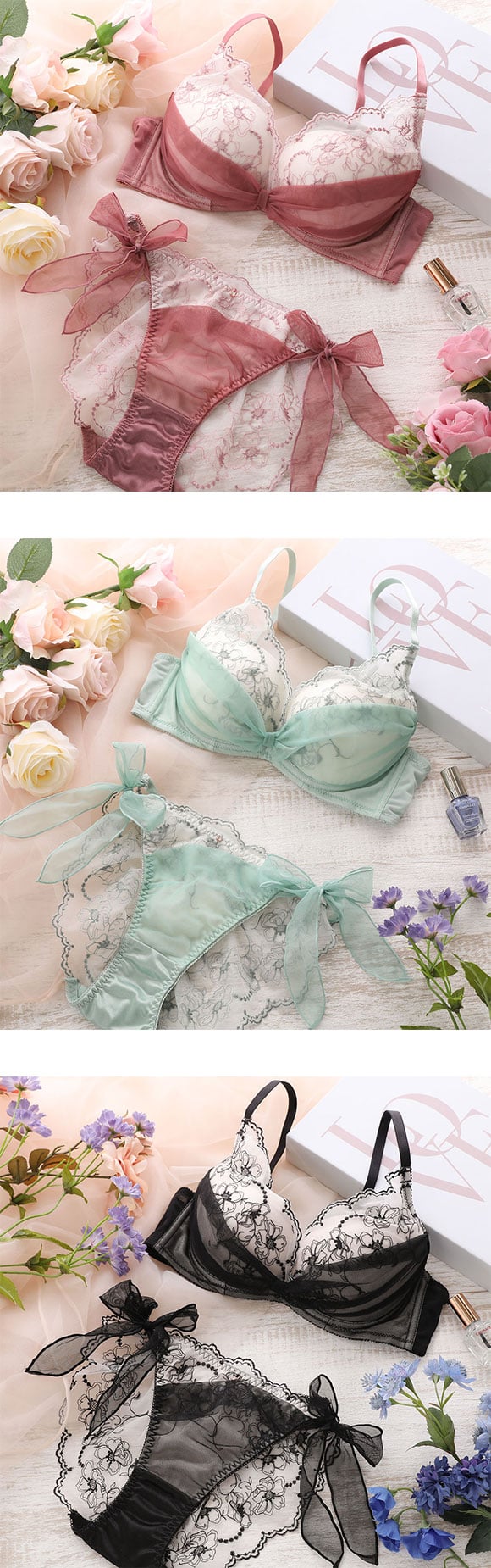 ココランジェ スモーキーヴェール ブラジャー ショーツ セット SHIROHATO別注 谷間 サイドリボン バックレース COCO Linge 大きいサイズ