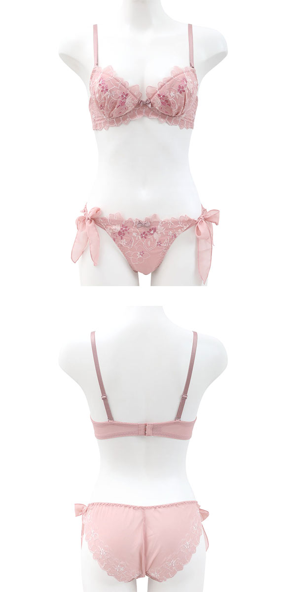 ココランジェ マルチキューティシフォン ブラジャー ショーツ セット SHIROHATO別注 谷間 サイドリボン バックレース COCO Linge