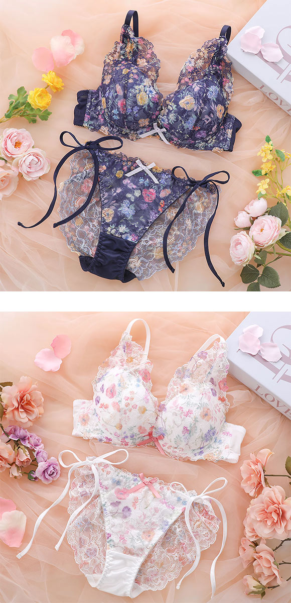 ココランジェ ブルーミングヴェール ブラジャー ショーツ セット 総レース SHIROHATO別注 バックレース サイドリボン COCO Linge