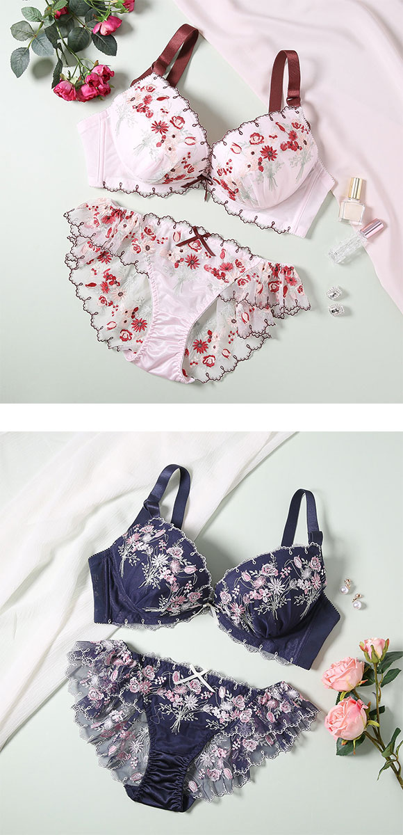 ココランジェ レトロブーケ ブラジャー ショーツ セット バックレース