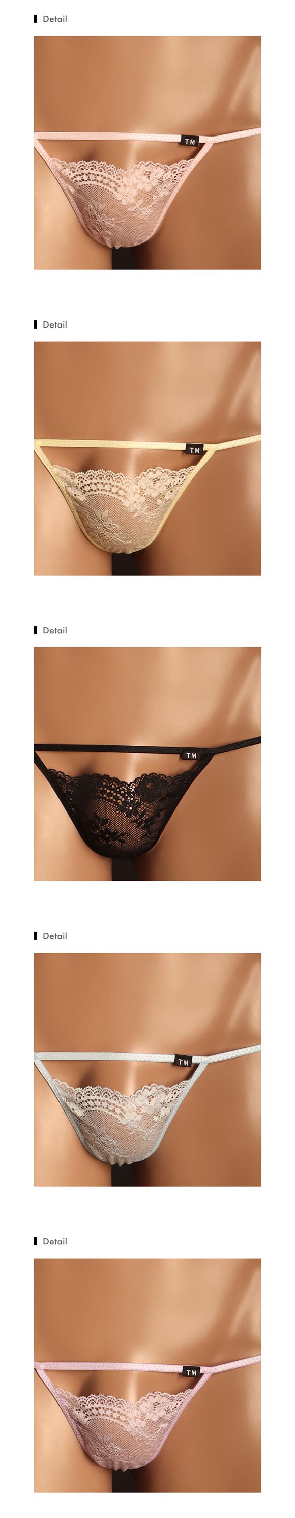 ティーエム コレクション Lace RISKY Triangle Cut G-STRING Gスト 透け 前閉じ メンズ ビキニ TM collection