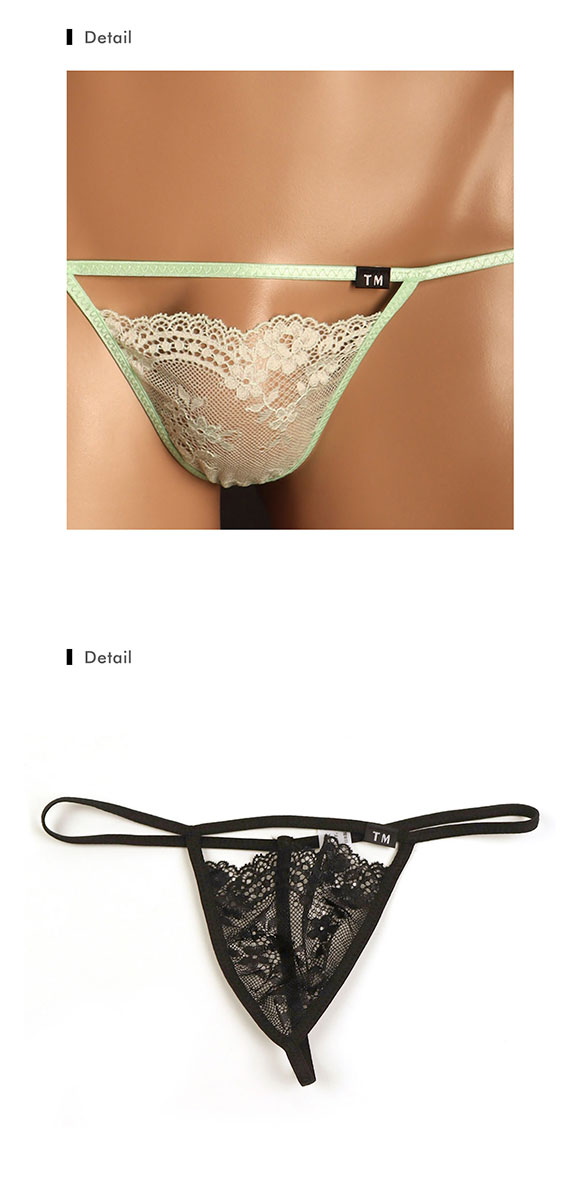 ティーエム コレクション Lace RISKY Triangle Cut G-STRING Gスト 透け 前閉じ メンズ ビキニ TM collection