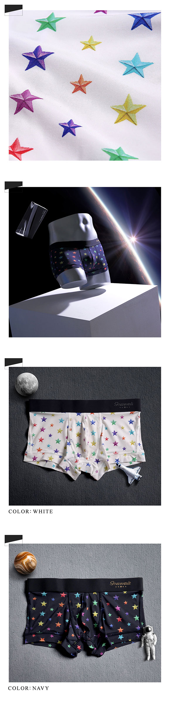 グレイブボールト Gravevault×SHIROHATO 別注 限定カラー STAR STUDS ローライズボクサーパンツ メンズ 前とじ S M L