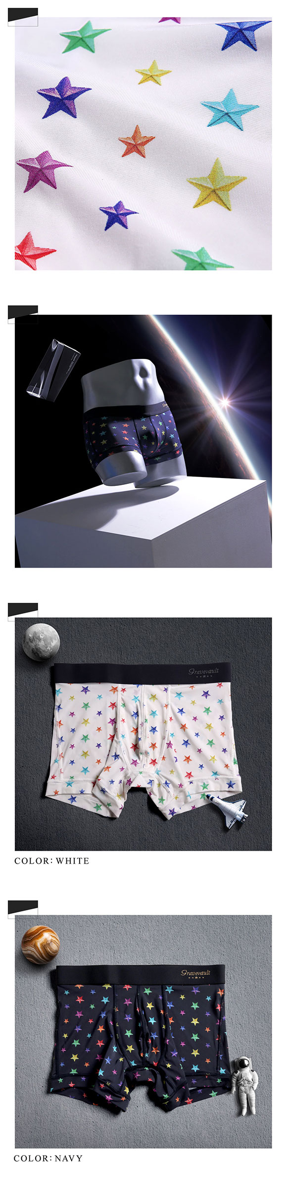 グレイブボールト Gravevault×SHIROHATO 別注 限定カラー STAR STUDS ショートボクサーパンツ メンズ 前とじ M L XL