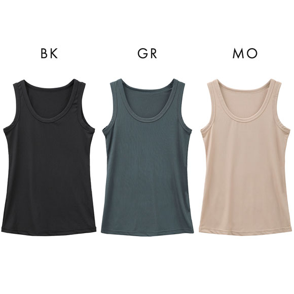 冷感リブ 太めパイピング タンクトップ アウター 接触冷感 M L LL