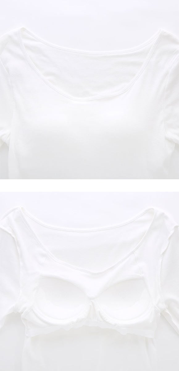 素肌にやさしくフィット 綿100％ ブラトップ カップ付き 長袖インナー 8分袖トップス M L LL ロンT ロングTシャツ 敏感肌 肌着