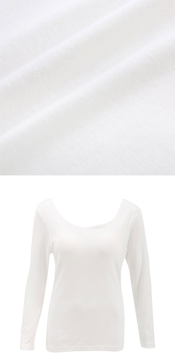 素肌にやさしくフィット 綿100％ ブラトップ カップ付き 長袖インナー 8分袖トップス M L LL ロンT ロングTシャツ 敏感肌 肌着