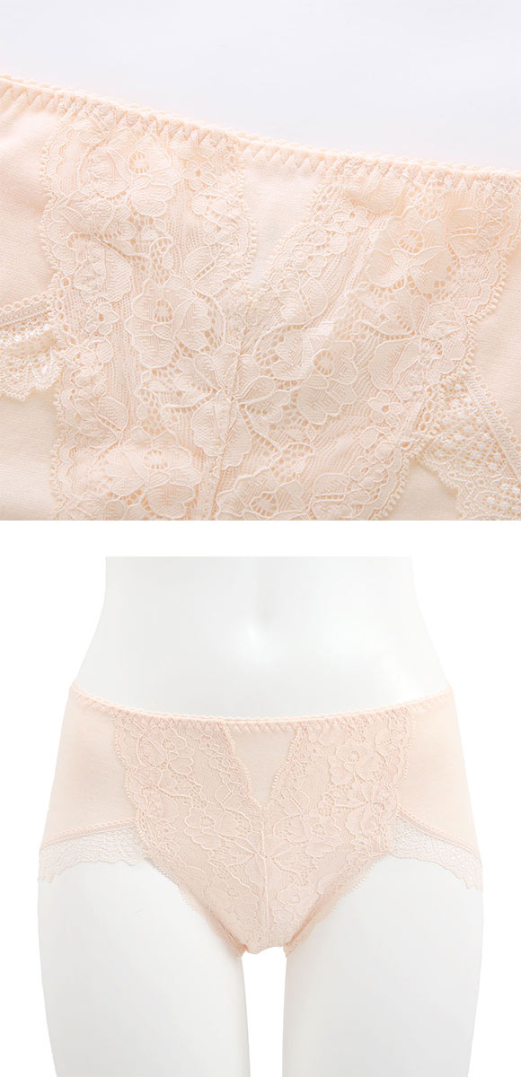 フィニー 綿混バックレース ショーツ スタンダード M L LL はきこみ深め バック脚まわり レース ハイウエスト 大きいサイズ 綿混
