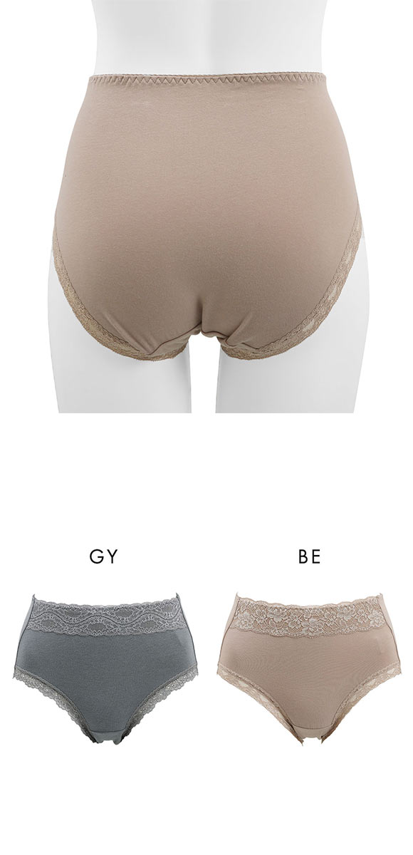 お腹まですっぽり 綿混 レースショーツ M L LL スタンダード ショーツ 大きいサイズ ハイウエスト コットン混 単品