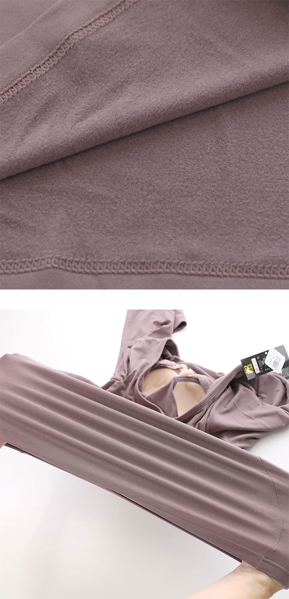 超伸び 裏起毛 ブラ内蔵 長袖インナー 8分袖 あったかブラトップ M L LL ラウンドネック 保温 静電気防止 無地 薄手 カップ付き長袖