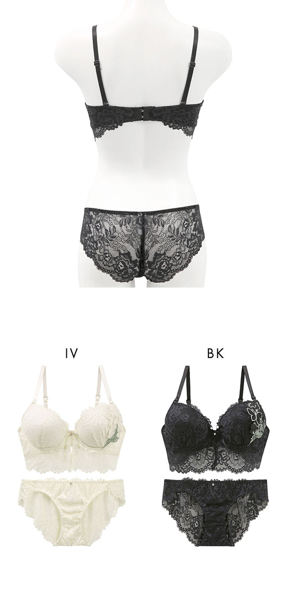 ラブジェリー エレガントローズ ジレ風 ブラセット ABCD 谷間ブラ 脇寄せ Wパッド 盛り胸 バックレース 総レース Love gerie