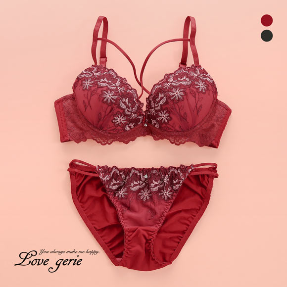 ラブジェリー デコラストリングフラワー ブラセット ABCD 谷間ブラ 脇寄せ Wパッド 盛り胸 Love gerie