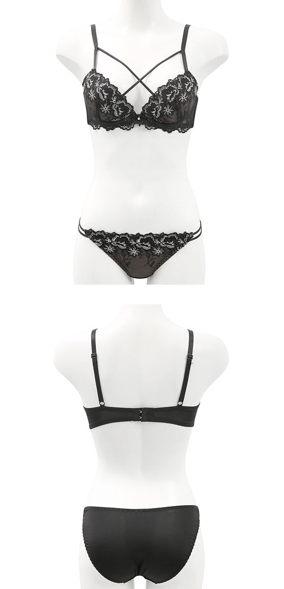 ラブジェリー デコラストリングフラワー ブラセット ABCD 谷間ブラ 脇寄せ Wパッド 盛り胸 Love gerie