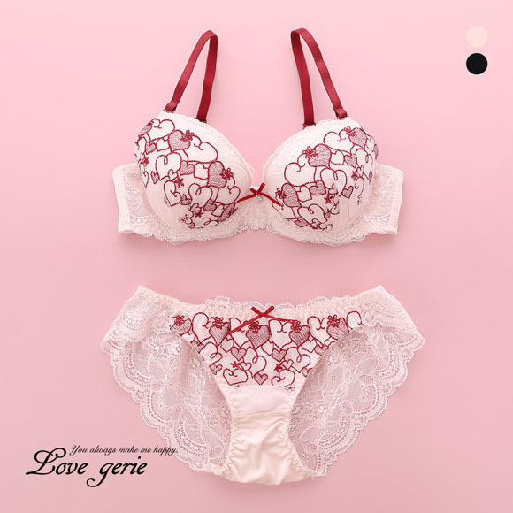 ラブジェリー ラブミーハート ブラセット ABCD 谷間ブラ Wパッド 厚盛り 盛り胸 バックレース ブラジャー ショーツ セット Love gerie