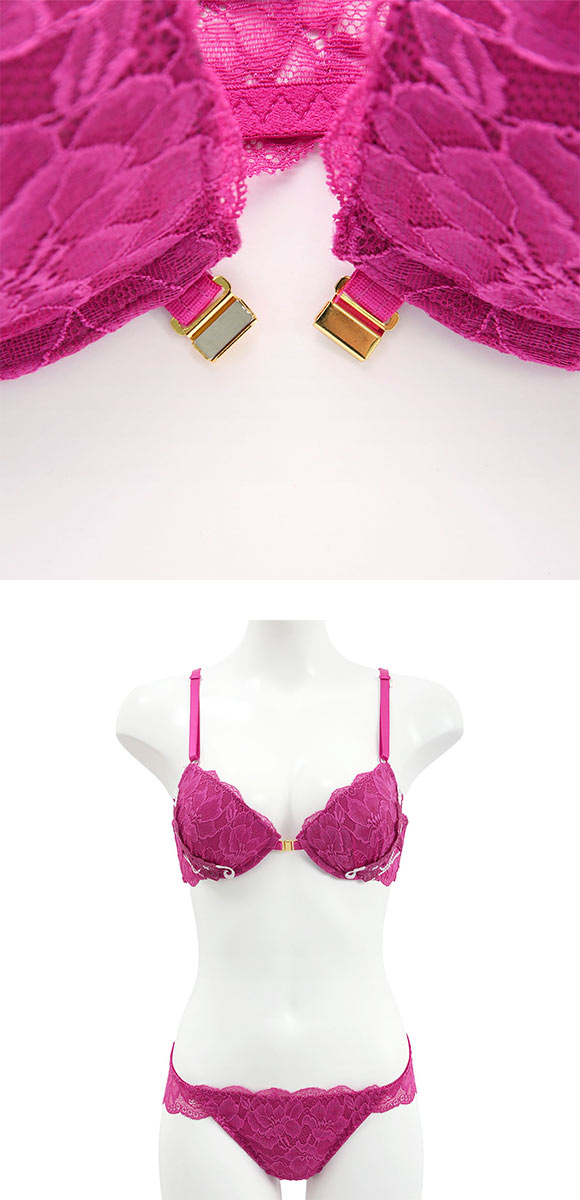 ラブジェリー 背中魅せ ジュエルフラワー フロントホック ブラセット EF 大きいサイズ 盛り胸 Wパッド 谷間ブラ Love gerie