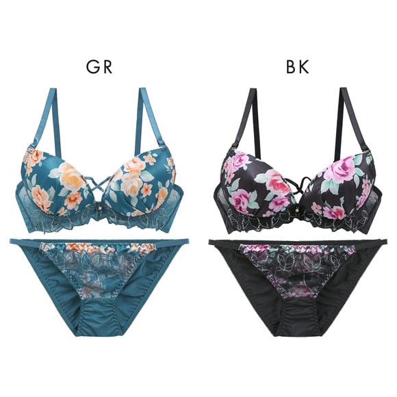 ラブジェリー ローズガーデン ブラセット EF 大きいサイズ グラマー 盛り胸 Wパッド 谷間ブラ バストアップ ブラジャー ショーツ セット