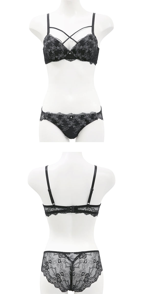 ラブジェリー フラワーバタフライ ブラセット ABCD 盛り胸 Wパッド 谷間ブラ バストアップ ブラジャー ショーツ セット バックレース