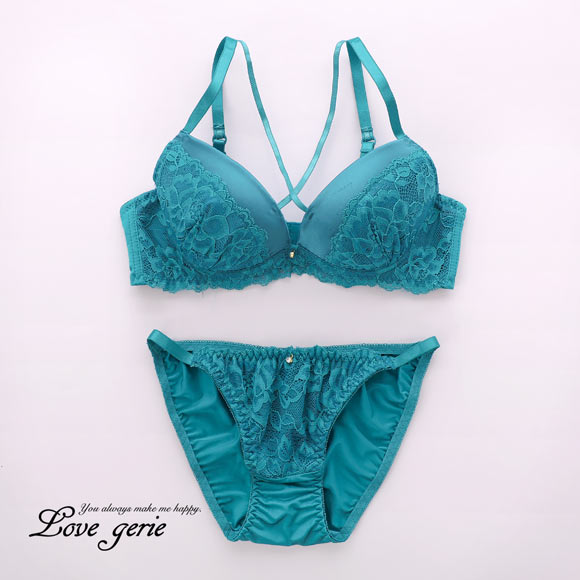 ラブジェリー レーシーサテン ブラセット EF グラマー 大きいサイズ 盛り胸 Wパッド ブラジャー ショーツ セット Love gerie