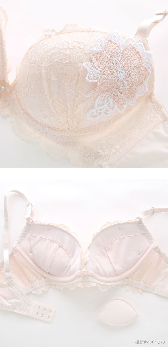 ラブジェリー コサージュケミカル ブラセット EF 大きいサイズ 盛り胸 Wパッド 厚盛り 谷間ブラ バストアップ 脇寄せ バックレース Love gerie
