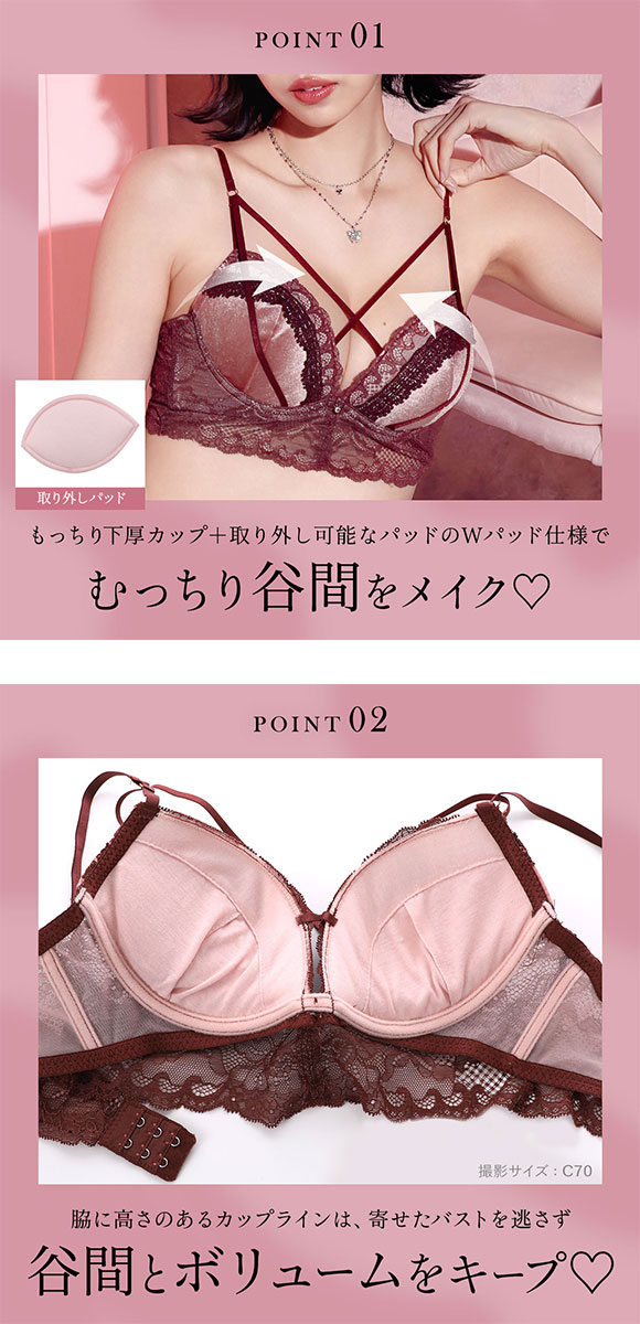 ラブジェリー ベロアレース ブラセット ABCD 盛り胸 Wパッド 谷間ブラ 脇寄せ バストアップ バックレース ブラジャー ショーツ Love gerie