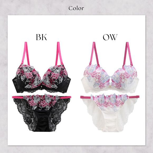 ラブジェリー ロージーバタフライ ブラセット EF 盛り胸 Wパッド 谷間ブラ バストアップ 脇寄せ サイドリボン ブラショーツセット