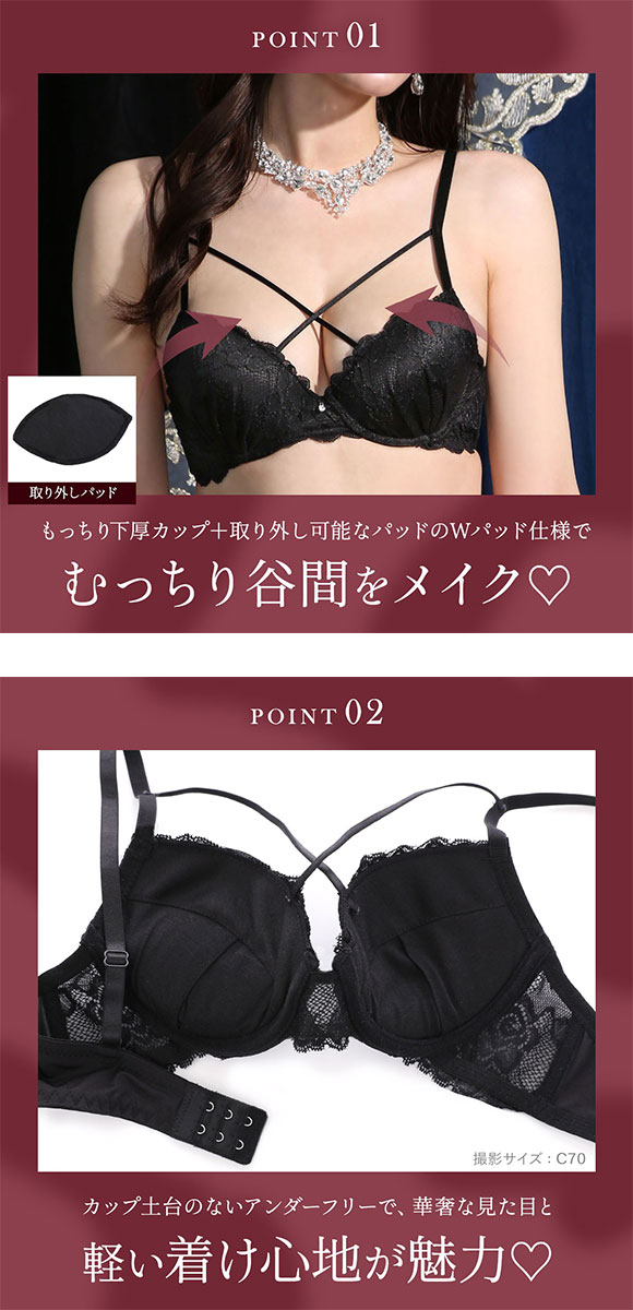 ラブジェリー アギシャンノワール ブラセット EF 大きいサイズ グラマー 盛り胸 Wパッド 谷間ブラ バストアップ 総レース バックレース ブラジャー ショーツ