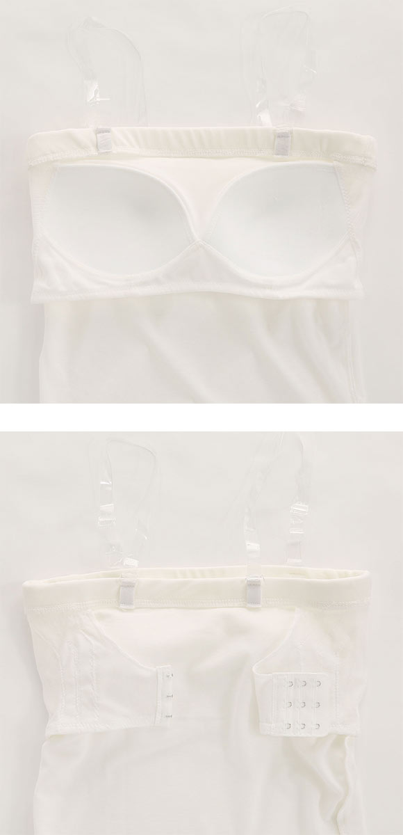 NO BRAインナー 細見えベアトップ カップ付き 透明ストラップ付き スタイルアップ M L LL スッキリ 補正 ブラトップ ボディシェイパー